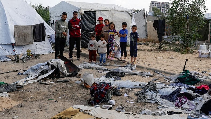 <div class="paragraphs"><p>Aftermath of Israeli strike on tent sheltering displaced people, in Khan Younis.</p></div>