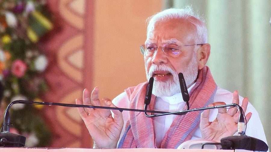 <div class="paragraphs"><p> Prime Minister Narendra Modi addresses a rally in Madhubani, Bihar, April 24, 2025.</p></div>