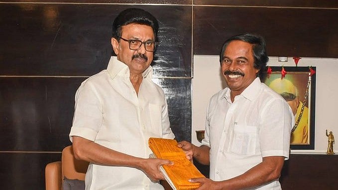 <div class="paragraphs"><p>Newly sworn-in Tamil Nadu Mano Thangaraj with CM M K Stalin.</p></div>