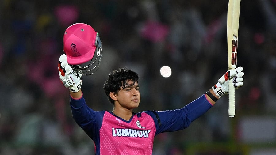 <div class="paragraphs"><p>Vaibhav Suryavanshi celebrates his century. </p></div>