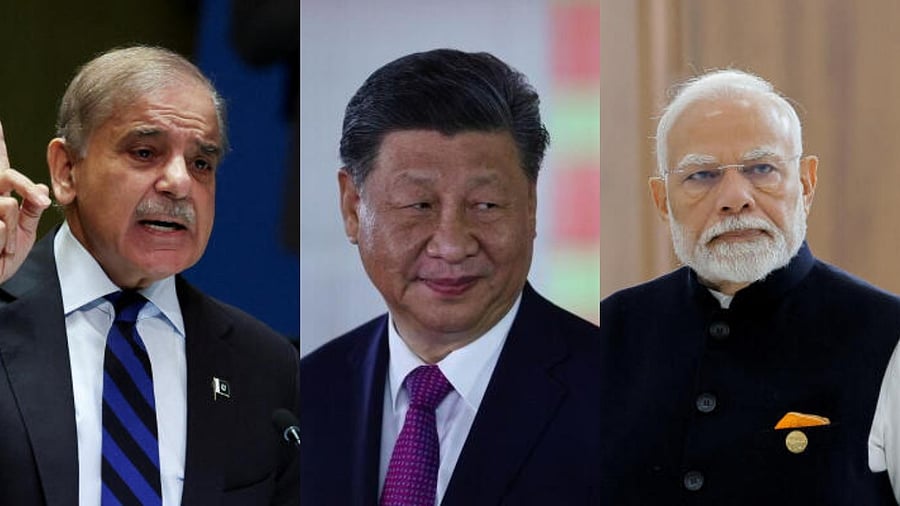 <div class="paragraphs"><p>Pakistan's Prime Minister Shehbaz Sharif (L), China's PM Xi Jingping, India's PM Narendra Modi.</p></div>