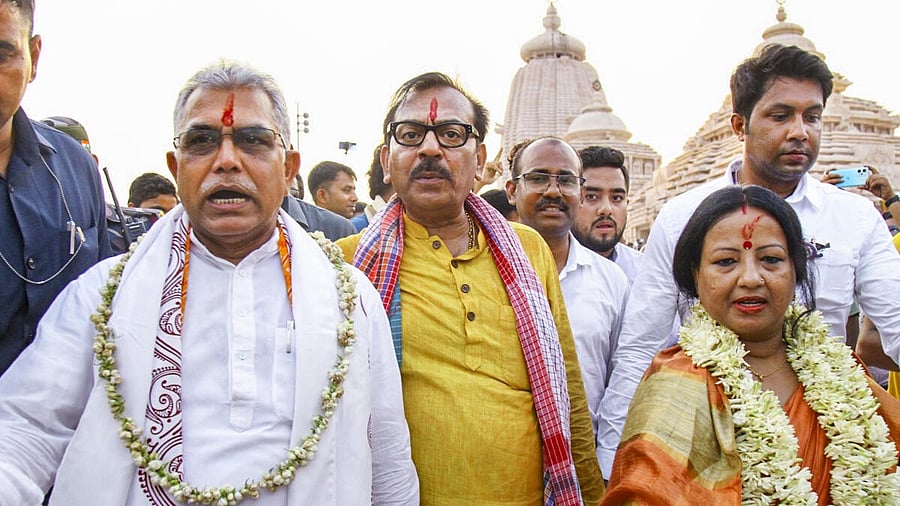 <div class="paragraphs"><p>BJP leader Dilip Ghosh and others during the inauguration of the newly built Jagannath Temple in the sea resort town of Digha on the occasion of Akshay Trithiya, in Purba Medinipur district, Wednesday, April 30, 2025.</p></div>