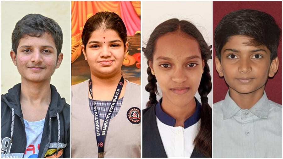 <div class="paragraphs"><p>(L-R) 1. S Dhanush, Mysuru, 2. R N Thanya, Mysuru, 3. J Dhruthi, K R Pete taluk, Mandya district, 4. Utsav Patel, Hassan district</p></div>