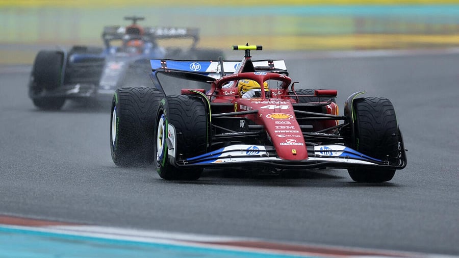 <div class="paragraphs"><p>Ferrari's Lewis Hamilton in action on the formation lap of the sprint race.</p></div>