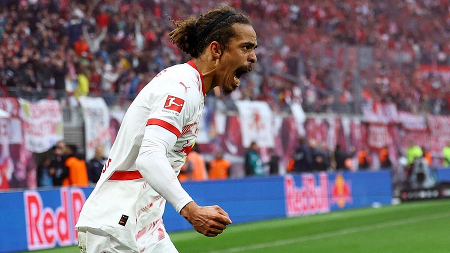 <div class="paragraphs"><p>RB Leipzig's Yussuf Poulsen celebrates scoring their third goal.</p></div>