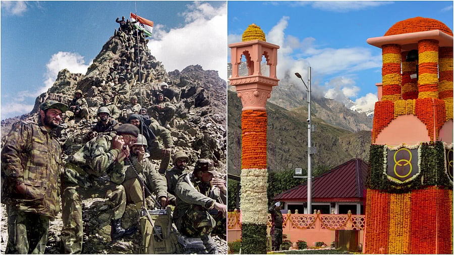 <div class="paragraphs"><p>In this photo from PTI archives, Indian army soldiers are seen at Tiger Hill in the Drass-Kargil area of Ladakh(L), Kargil War Memorial in Dras.&nbsp;</p></div>
