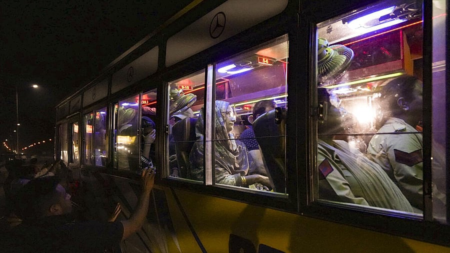 <div class="paragraphs"><p>A bus carrying Pakistani nationals who were living in Jammu &amp; Kashmir's Rajouri arrives to cross over to Pakistan through the Integrated Check Post (ICP) at the Attari-Wagah border.</p></div>