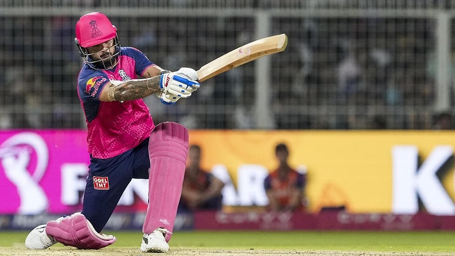 <div class="paragraphs"><p>Rajasthan Royals batter Riyan Parag plays a shot during the Indian Premier League (IPL) 2025 cricket match between Kolkata Knight Riders and Rajasthan Royals, at the Eden Gardens, in Kolkata, West Bengal, Sunday, May 4, 2025.</p></div>