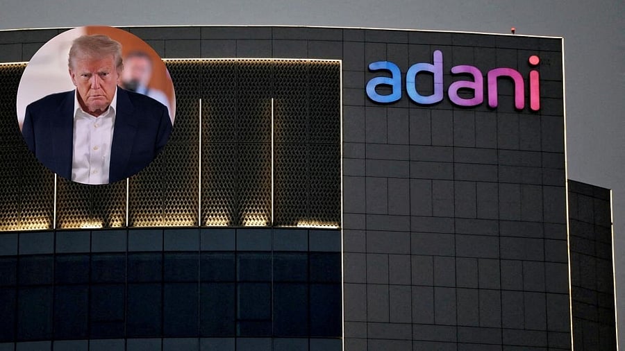 <div class="paragraphs"><p>Donald Trump (inset) and Adani logo</p></div>