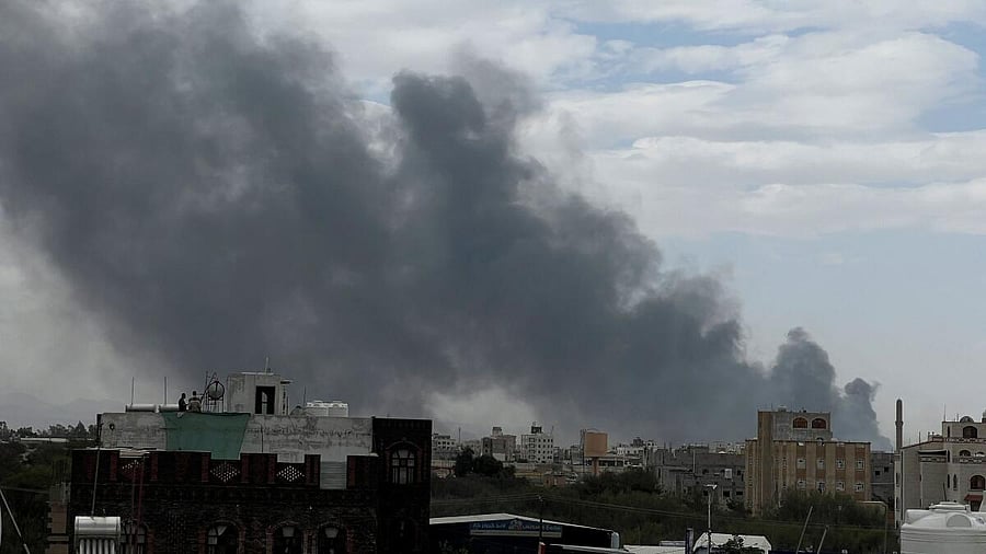 <div class="paragraphs"><p>Smoke billows after Israel struck Sanaa International Airport, in Sanaa, Yemen May 6, 2025.</p></div>
