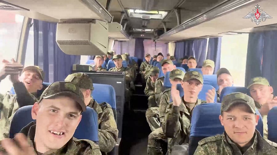 <div class="paragraphs"><p>File Photo: A still image from video, released by the Russian Defence Ministry, shows what it said to be captured Russian service personnel sitting in a bus following the latest exchange of prisoners of war in the course of Russia-Ukraine conflict, at an unknown location, in this image taken from handout footage released May 6, 2025.</p></div>