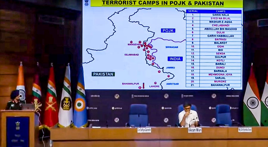 <div class="paragraphs"><p>Army's Col Sofiya Qureshi speaks as Foreign Secretary Vikram Misri looks on during a press conference regarding 'Operation Sindoor', in New Delhi.</p></div>
