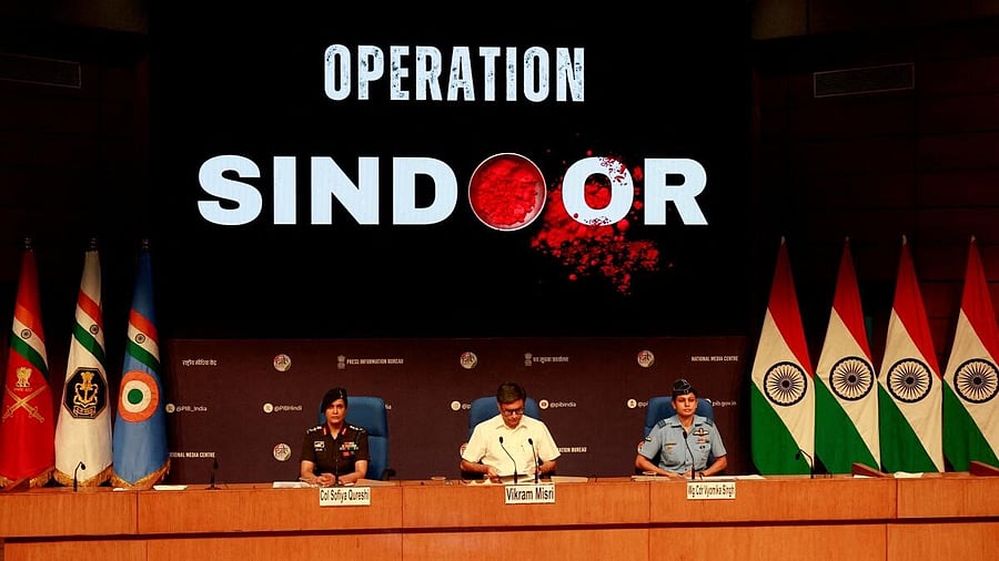 <div class="paragraphs"><p>India's Foreign Secretary Vikram Misri, along with Colonel Sophia Qureshi and Wing Commander Vyomika Singh, holds a press briefing following India's military strikes on Pakistan, in New Delhi, India, May 7, 2025.</p></div>