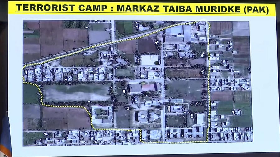 <div class="paragraphs"><p> A visual of a terrorist camp in Pakistan which was struck as part of 'Operation Sindoor', being displayed during a press conference, in New Delhi</p></div>