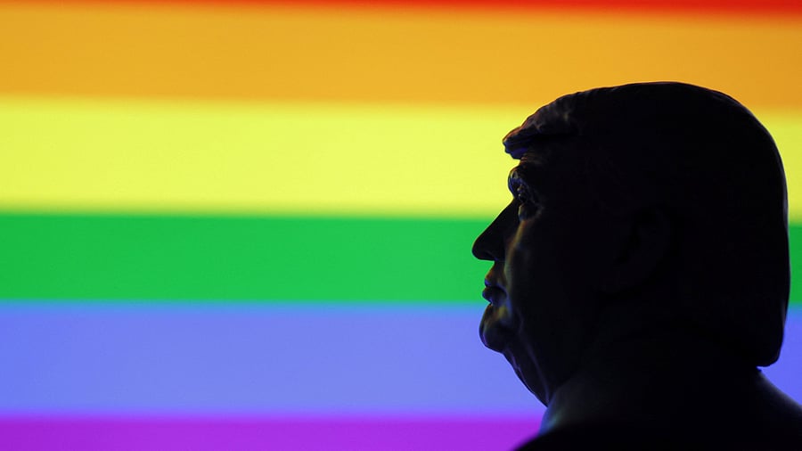 <div class="paragraphs"><p>A 3D-printed miniature model of US President Donald Trump with the LGBTQ flag in the background is seen in this illustration taken April 23, 2025. </p></div>