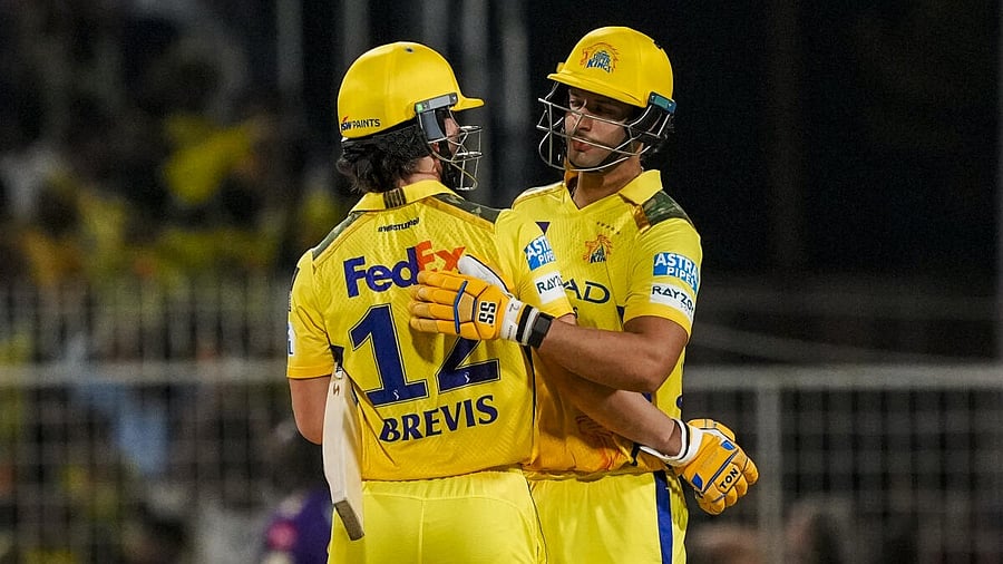 <div class="paragraphs"><p>Chennai Super Kings' Dewald Brevis celebrates his half century with Shivam Dube during an Indian Premier League (IPL) 2025 T20 cricket match between Kolkata Knight Riders and Chennai Super Kings, at the Eden Gardens, in Kolkata, West Bengal, Wednesday, May 7, 2025.</p></div>