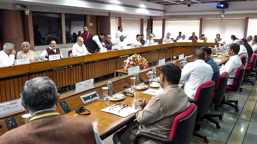 <div class="paragraphs"><p>Union Ministers Rajnath Singh, Amit Shah and JP Nadda, Leader of Opposition in the Lok Sabha Rahul Gandhi, Congress President and Leader of Opposition in the Raya Sabha Mallikarjun Kharge and other leaders during an all-party meeting on 'Operation Sindoor', in New Delhi, Thursday, May 8, 2025.</p></div>