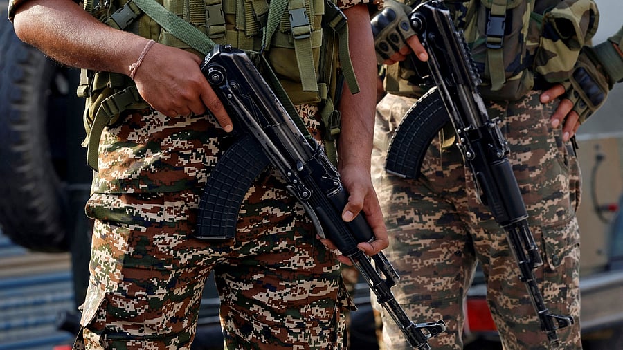 <div class="paragraphs"><p>Indian security force personnel stand guard Kashmir's Pulwama district May 7, 2025. </p></div>