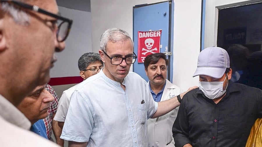 <div class="paragraphs"><p>Jammu and Kashmir Chief Minister Omar Abdullah during a visit to Government Medical College and Hospital where injured people are being treated, amid the ongoing military conflict between India and Pakistan, in Jammu.</p></div>