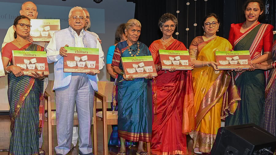 <div class="paragraphs"><p>Padma Bhushan awardee and folklorist Dr Chandrashekhara Kambara (second from left) launched Deevara Chittara: The Artform, the People, their Culture, a coffee table book documenting the endangered Chittara mural tradition of Karnataka’s Deevaru community, at the Indian Institute of World Culture in Bengaluru on Saturday. </p></div>