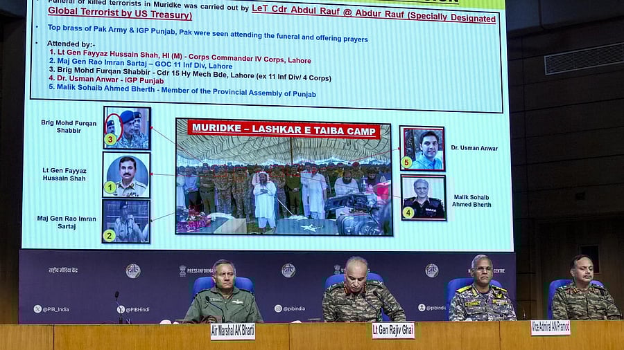 <div class="paragraphs"><p>Director General of Military Operations (DGMO) Lt General Rajiv Ghai with Air Marshal AK Bharti, Vice Admiral AN Pramod and Major General SS Sharda during a press conference on 'Operation Sindoor', in New Delhi, Sunday, May 11, 2025.</p></div>