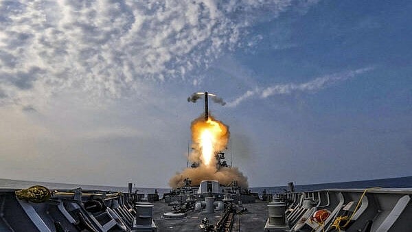 <div class="paragraphs"><p>a weapon being fired from a ship of the Indian Navy deployed in the Arabian Sea</p></div>