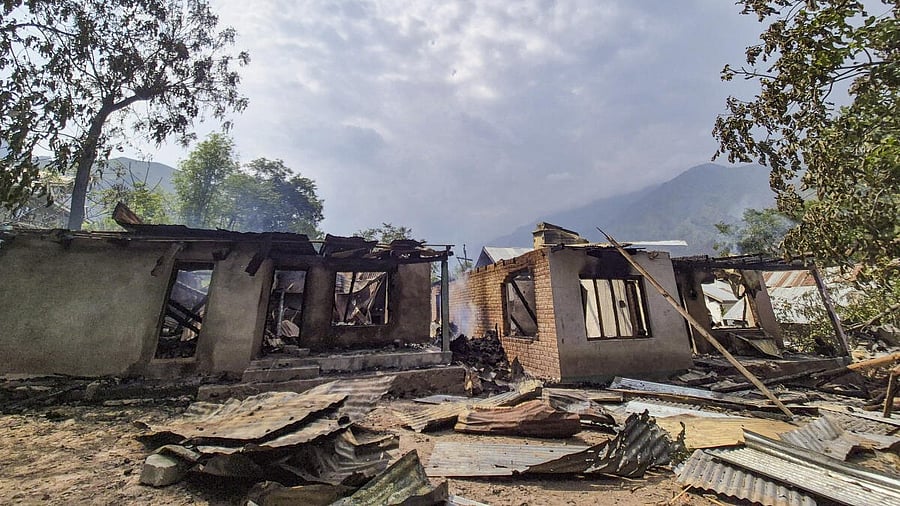 <div class="paragraphs"><p>Damaged houses after heavy firing and shelling from Pakistan side at Salamabad near LOC in Uri.</p></div>