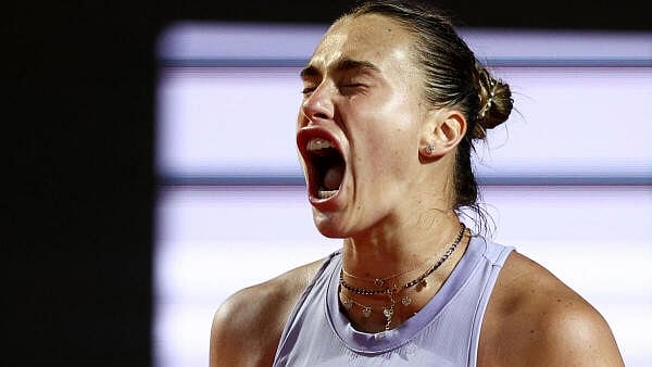 <div class="paragraphs"><p>Belarus' Aryna Sabalenka reacts during her round of 16 match against Ukraine's Marta Kostyuk</p></div>
