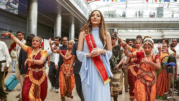 <div class="paragraphs"><p>Miss Portugal Maria Amelia Baptista being welcomed upon her arrival ahead of the 72nd Miss World pageant, in Hyderabad</p></div>