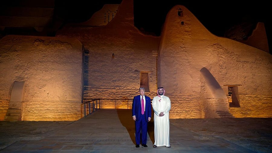 <div class="paragraphs"><p>US President Donald Trump and Saudi Crown Prince Mohammed Bin Salman pose during a visit to At-Turaif World Heritage Site, in Diriyah, Saudi Arabia,</p></div>
