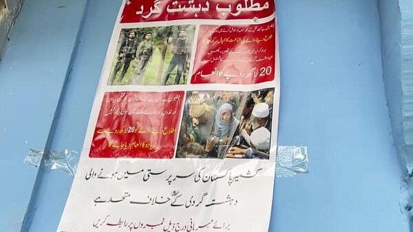 <div class="paragraphs"><p>A poster consisting of the pictures released by security agencies featuring the three terrorists who are allegedly responsible for the Pahalgam terror attack, in Shopian.</p></div>