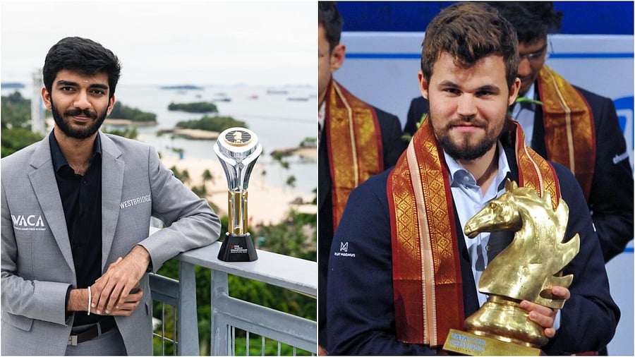 <div class="paragraphs"><p>D Gukesh (L); Magnus Carlsen. </p></div>