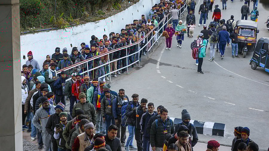 <div class="paragraphs"><p>Devotees wait to enter the Mata Vaishno Devi Shrine, at Katra in Reasi district.</p></div>