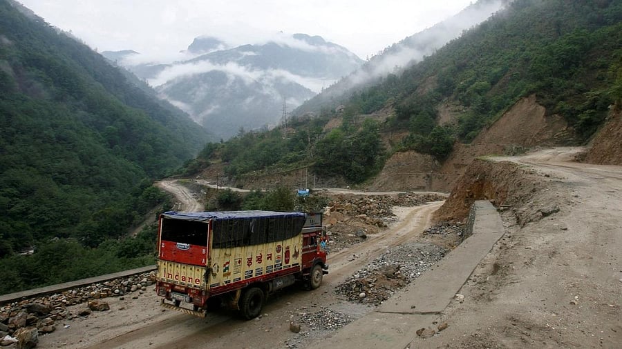 <div class="paragraphs"><p>A delivery truck drives along Tezpur-Tawang highway that runs to the Chinese border in Arunachal.&nbsp;</p></div>