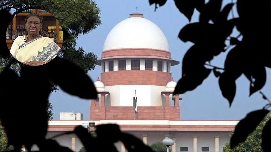 <div class="paragraphs"><p>The Supreme Court of India, with an inset image of President Droupadi Murmu.</p></div>