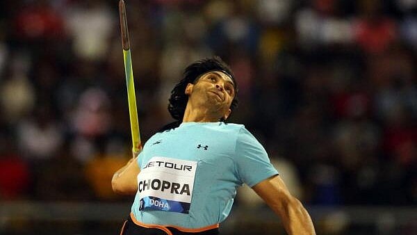 <div class="paragraphs"><p>Neeraj Chopra in action during the Men's Javelin Throw at the Diamond League.&nbsp;</p></div>