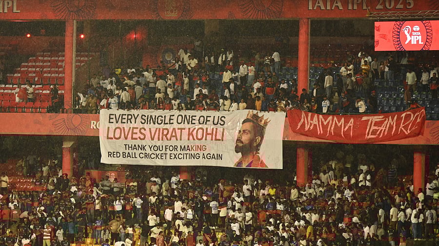 <div class="paragraphs"><p>Virat Kohli's fans came up with a perfect tribute but rain spoiled their party as the match between Royal Challengers&nbsp;Bengaluru and Kolkata Knight Riders was called off without a ball being bowled on Saturday. </p></div>