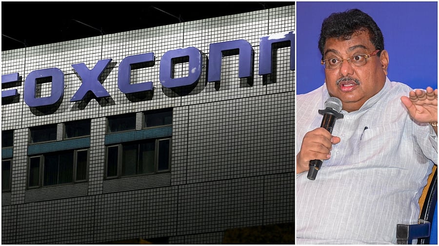 <div class="paragraphs"><p>A Foxconn building seen in the photo(L), Karnataka minister M B Patil</p></div>