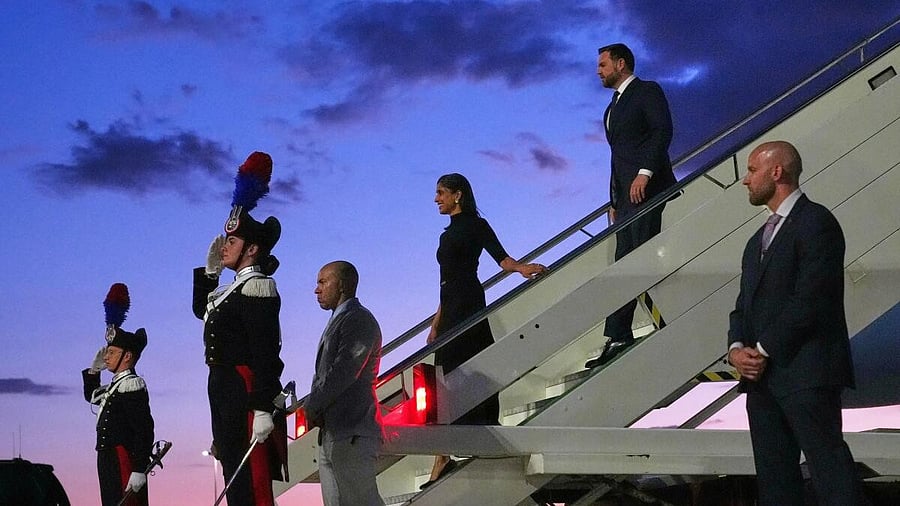 <div class="paragraphs"><p>U.S. Vice President JD Vance arrives at Leonardo da Vinci International Airport, to attend the inauguration of Pope Leo XIV at the Vatican, in Rome.</p></div>
