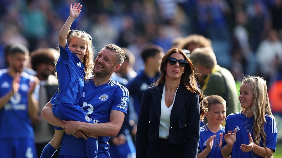 <div class="paragraphs"><p>Leicester City's Jamie Vardy with his family during the lap of appreciation after playing his last match for Leicester City.</p></div>