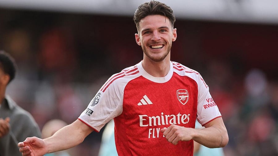 <div class="paragraphs"><p>Arsenal's Declan Rice during a lap of appreciation after the match.</p></div>