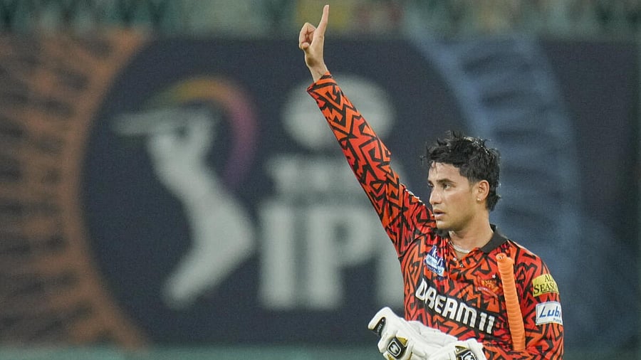 <div class="paragraphs"><p>SRH's Abhishek Sharma celebrates his fifty runs during the Indian Premier League (IPL) 2025 cricket match between Lucknow Super Giants and Sunrisers Hyderabad, in Lucknow, Monday, May 19, 2025.</p></div>