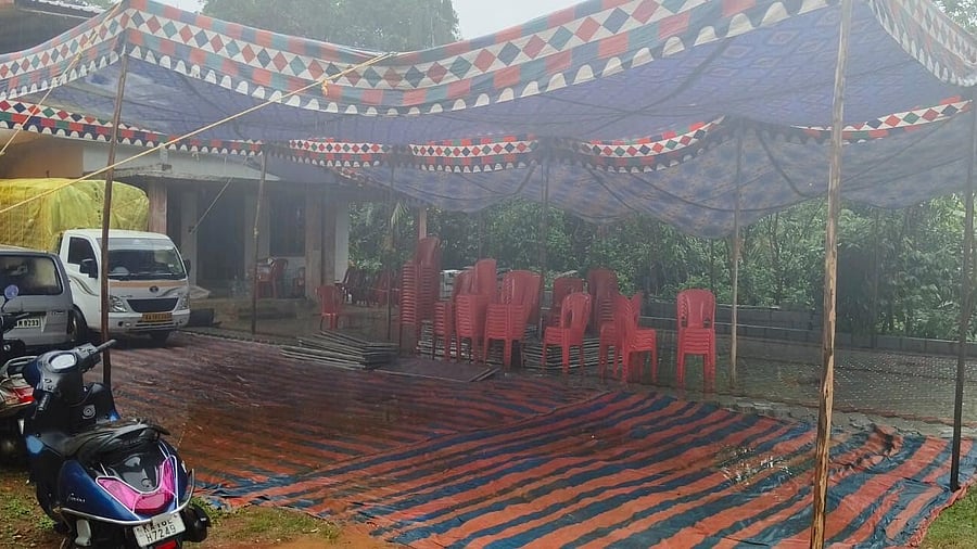 <div class="paragraphs"><p>Caption: The 'pandal' put up for a wedding reception at Taruve was damaged in the rain. </p></div>