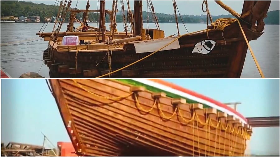 <div class="paragraphs"><p>Reconstructed from a 5th century Ajanta painting, the ship was built using the ancient technique of stitching, with square sails &amp; steering oars.</p></div>