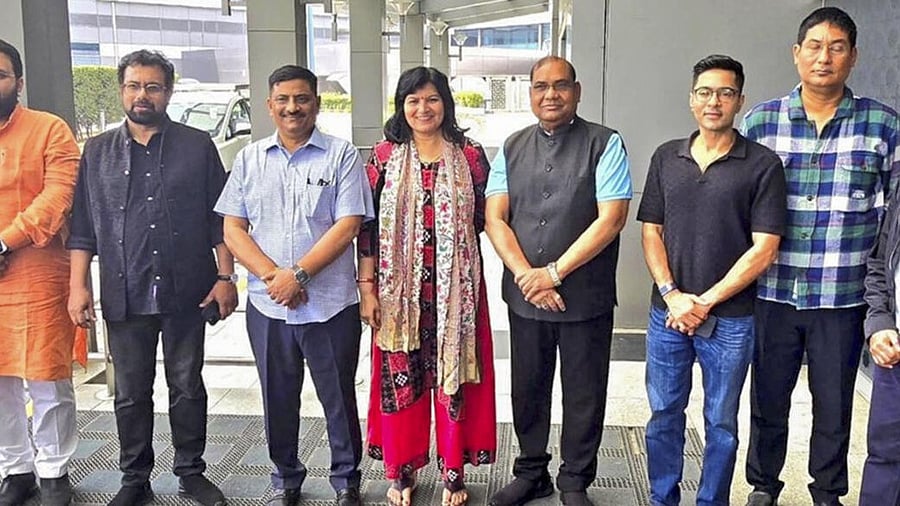 <div class="paragraphs"><p>In this image posted by @AprajitaSarangi via X on May 21, 2025, A delegation of MPs including JD(U) leader Sanjay Kumar Jha, BJP leader Aparajita Sarangi, TMC leader Abhishek Banerjee and others before leaving for Japan, as part of an all-party delegations that would visit different countries to convey India's stand post Operation Sindoor. </p></div>