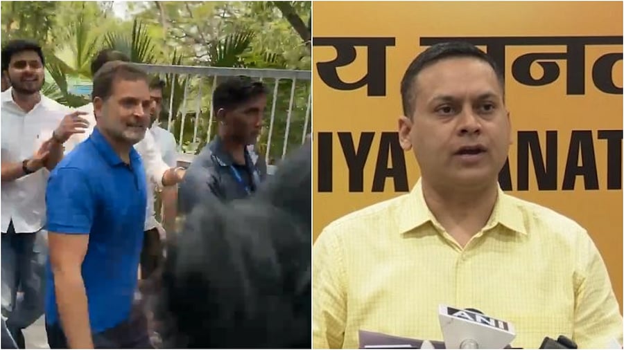 <div class="paragraphs"><p>Rahul Gandhi at Delhi University(L), Amit Malviya</p></div>