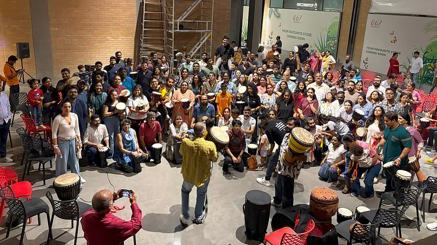 A view of a drum circle by Bangalore Drums Collective, which was held in May at a cultural centre in Whitefield.