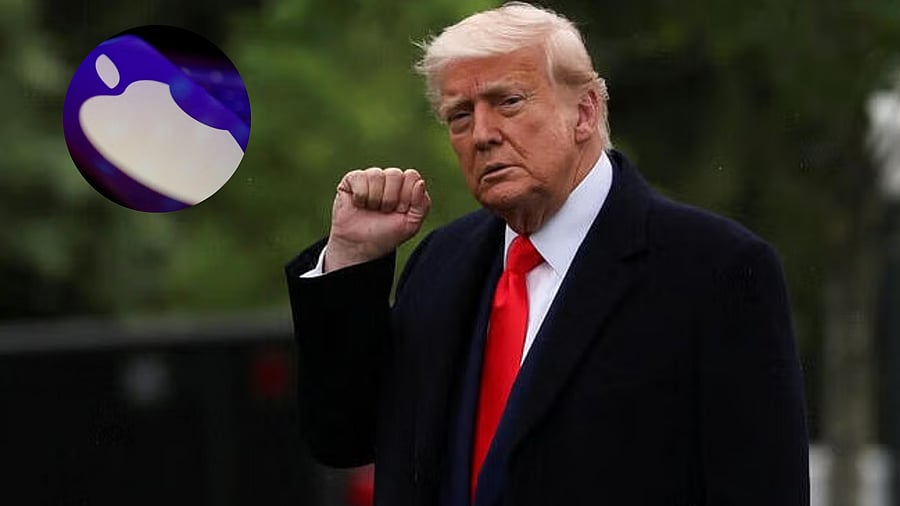 <div class="paragraphs"><p>US President Donald Trump with insert of Apple logo.&nbsp;</p></div>