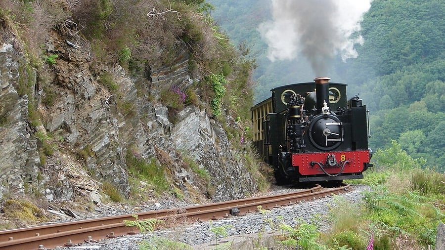<div class="paragraphs"><p>Vale of Rheidol Railway nearing the terminus at Devil's Bridge where the train negotiates the curves through Coed Ty'n-y-castell. </p></div>