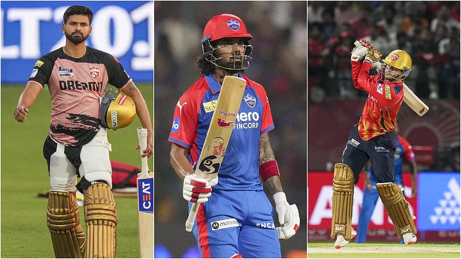 <div class="paragraphs"><p>Shreyas Iyer (L); K L Rahul (C); and Priyansh Arya (R). </p></div>